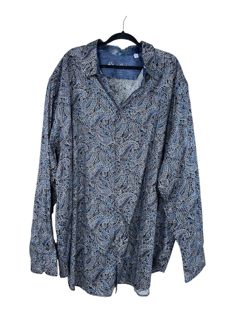 Robert Graham Blue Black Paisley Flip Cuff Button Down Shirt Mens 4XLT Casual